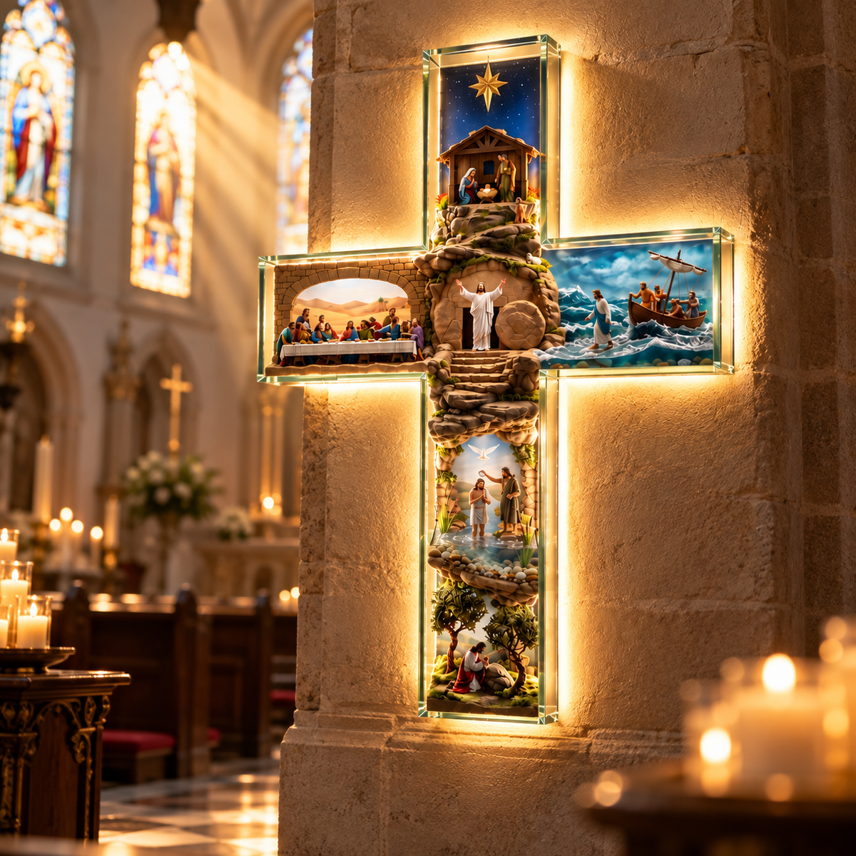 Sacred Story Cross Illuminated Biblical Wall Art