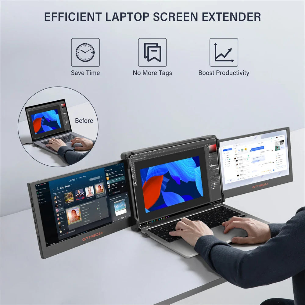 Monitor portátil triple para portátiles de 13,0 a 17,3 pulgadas, extensor de pantalla 1080P IPS FHD, pantalla dual tipo C/HDMI para juegos/oficina