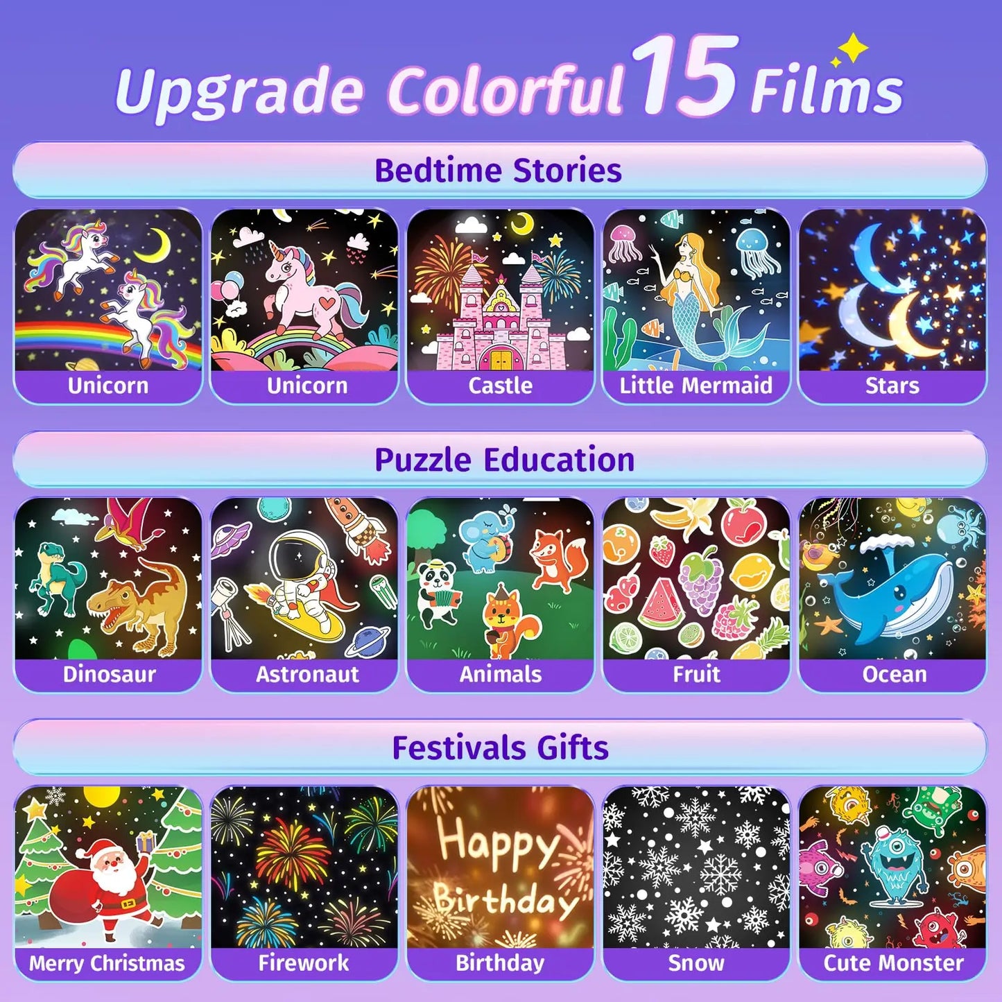 Baby Night Light Projector 15 Films and Soothing Sound