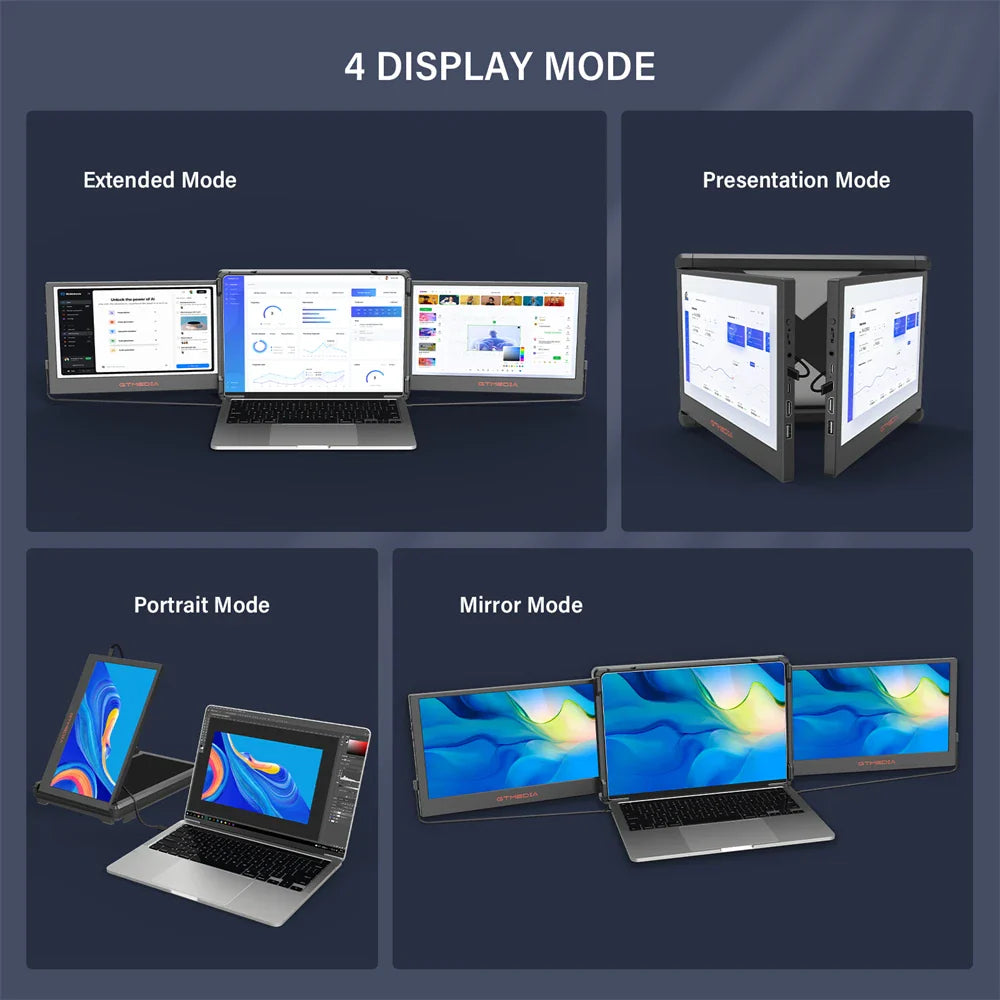 Monitor portátil triple para portátiles de 13,0 a 17,3 pulgadas, extensor de pantalla 1080P IPS FHD, pantalla dual tipo C/HDMI para juegos/oficina