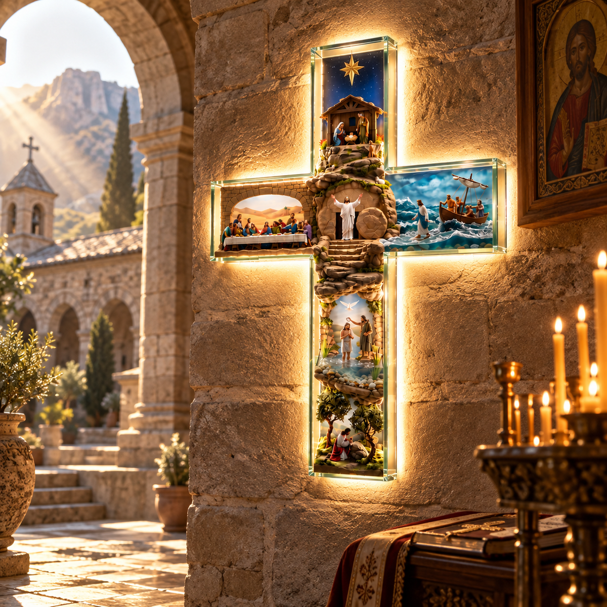 Sacred Story Cross Illuminated Biblical Wall Art