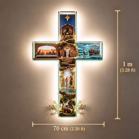 Sacred Story Cross Illuminated Biblical Wall Art