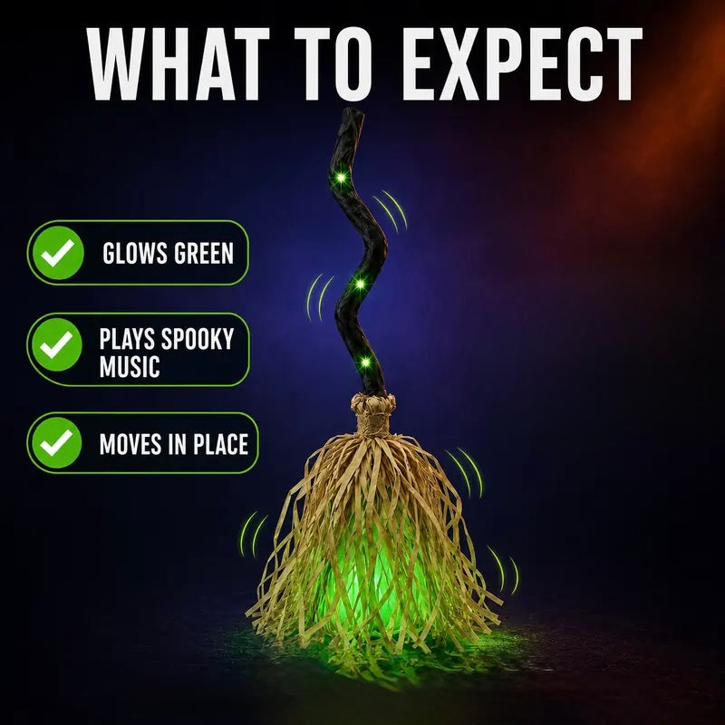 Animated Halloween Witch Broom with Lights, Music & Motion