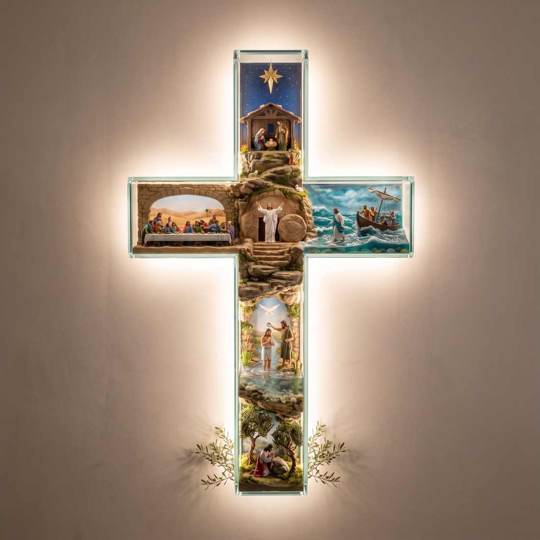 Sacred Story Cross Illuminated Biblical Wall Art