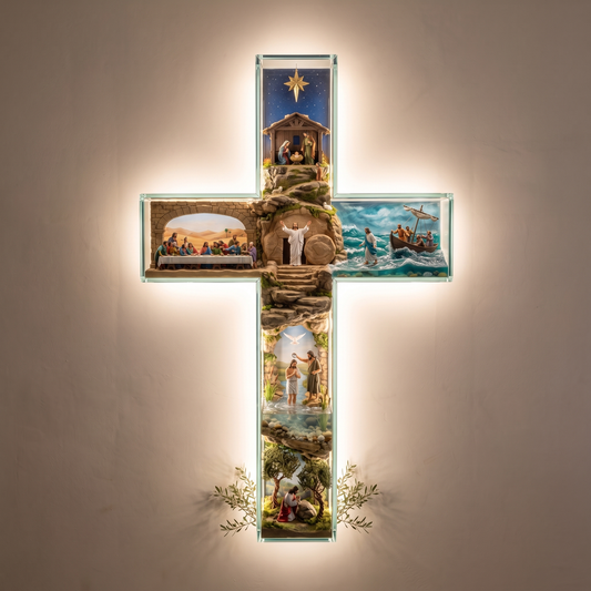 Sacred Story Cross Illuminated Biblical Wall Art