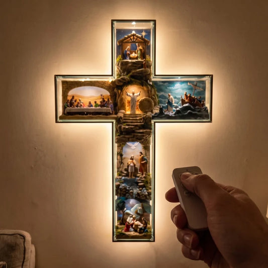 Sacred Story Cross Illuminated Biblical Wall Art