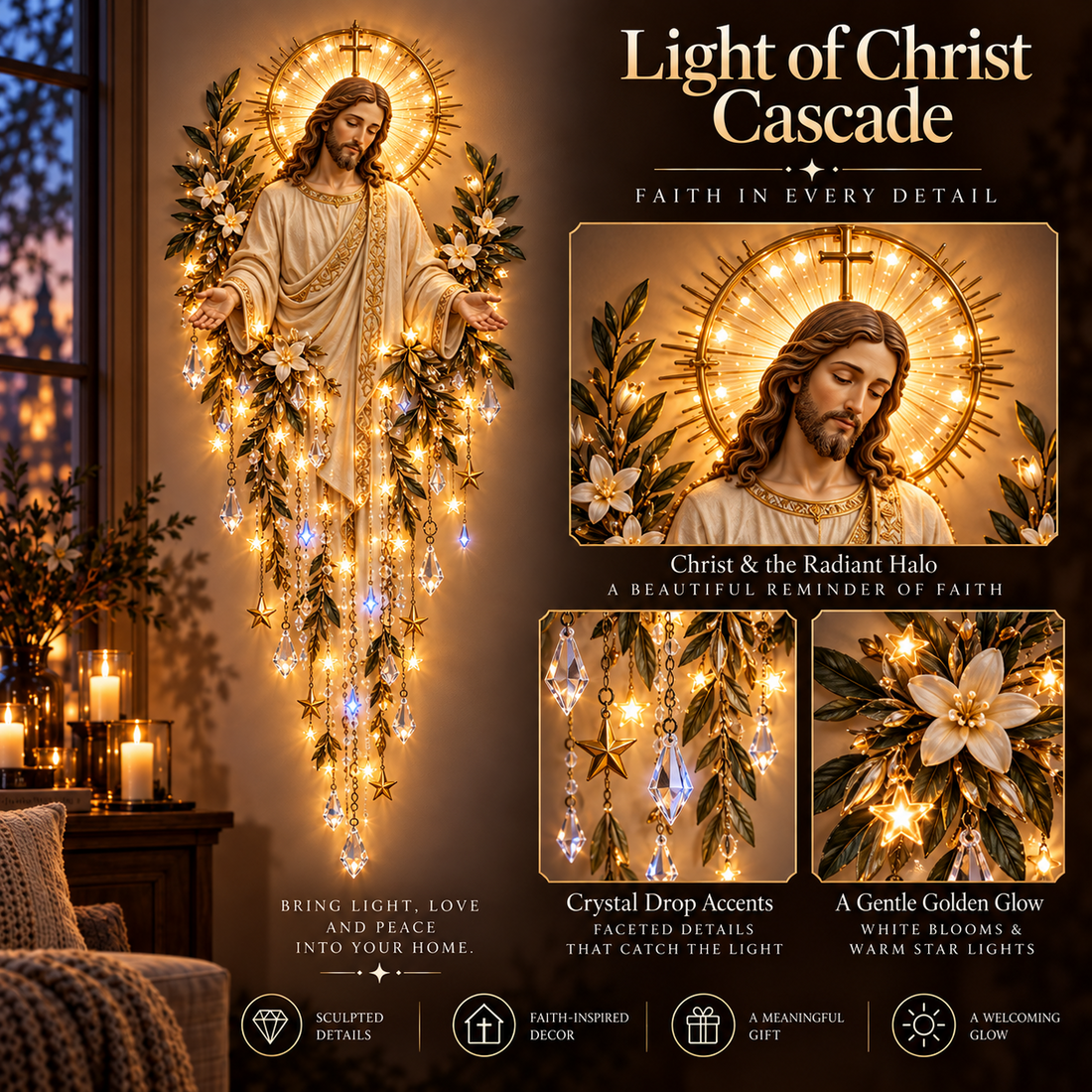 Light of Christ Cascade Faith-Inspired LED Wall Decor