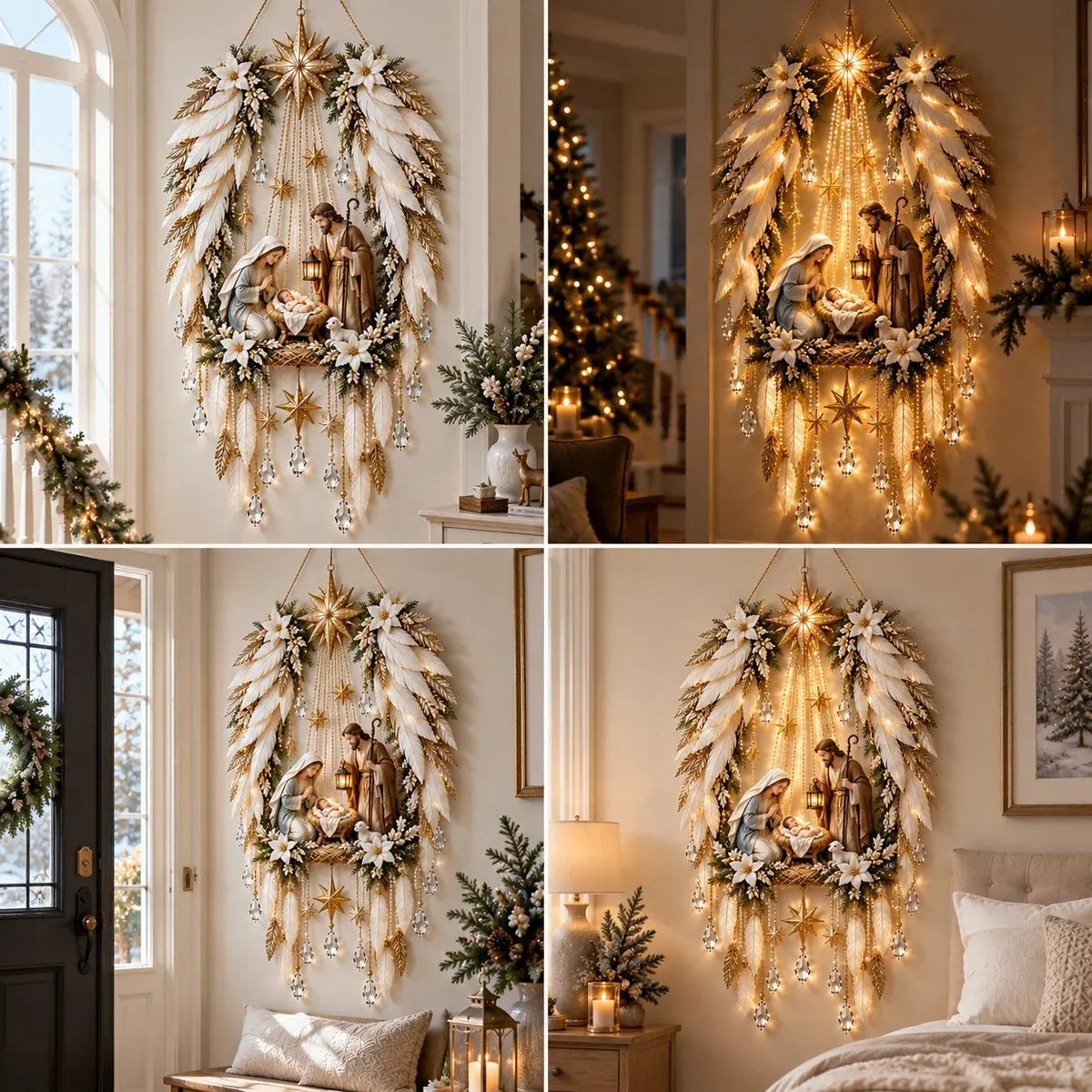 Angel Wings Sacred Nativity Starfall Wall Hanging