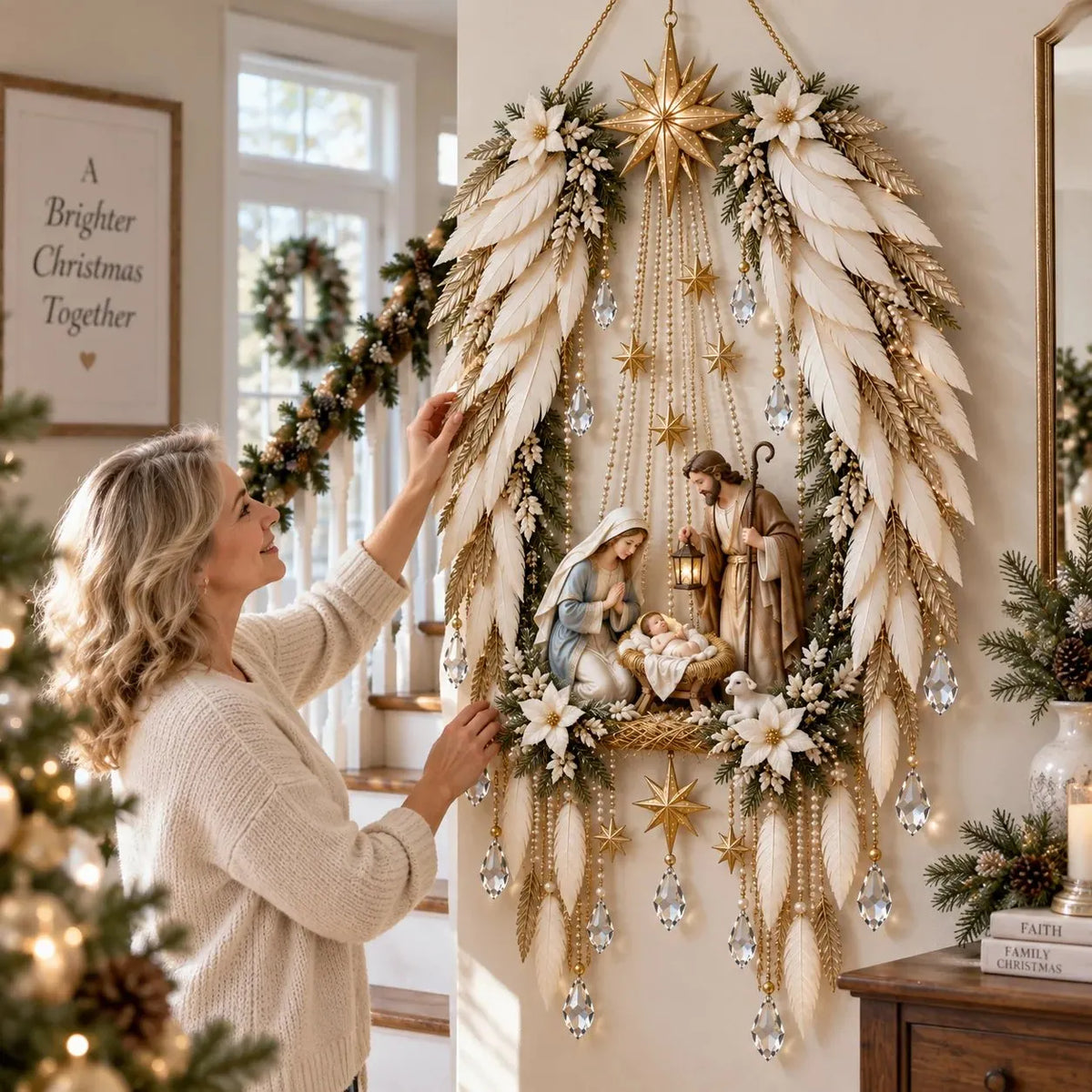 Angel Wings Sacred Nativity Starfall Wall Hanging