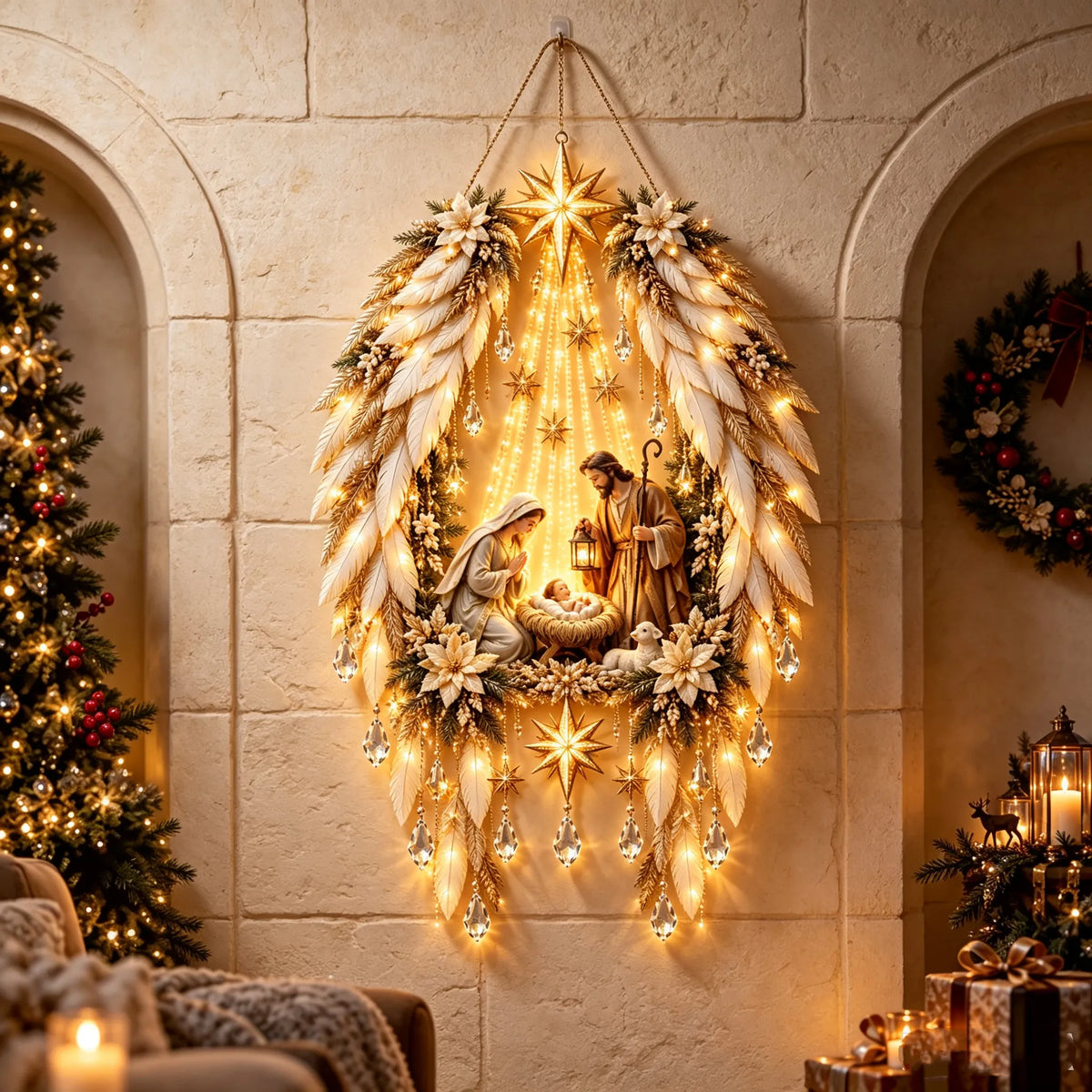 Angel Wings Sacred Nativity Starfall Wall Hanging