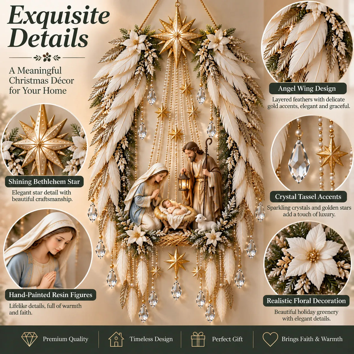 Angel Wings Sacred Nativity Starfall Wall Hanging