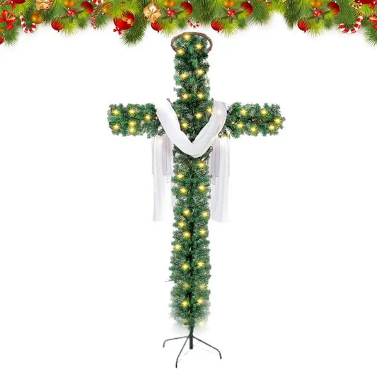 Foldable 5ft Pre-Lit Christmas Cross Tree