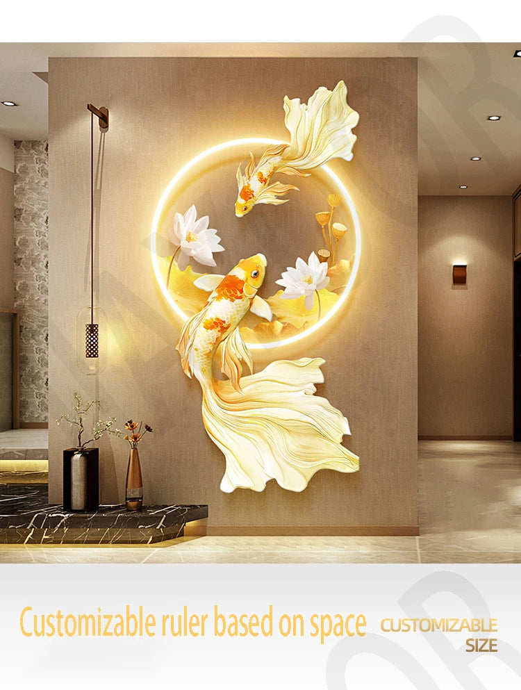 Koi Fish Lotus Hanging Wall Lamp