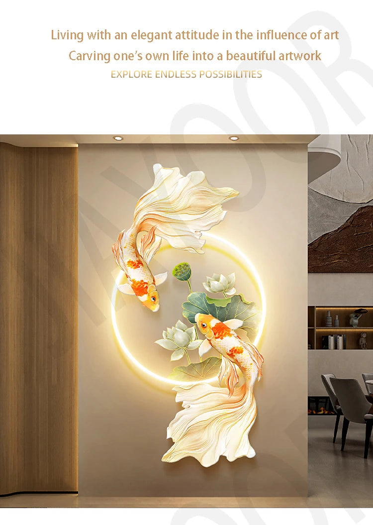 Koi Fish Lotus Hanging Wall Lamp