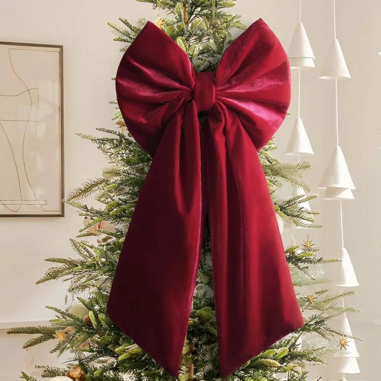Red Velvet Christmas Tree Topper with Burgundy Bows
