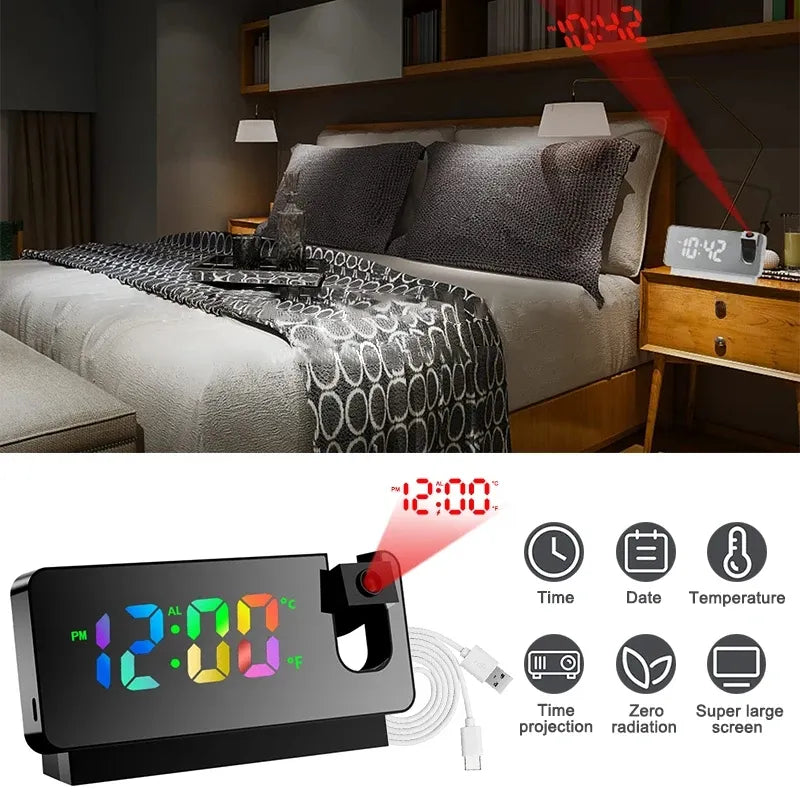 Reloj despertador digital LED con rotación de 180°