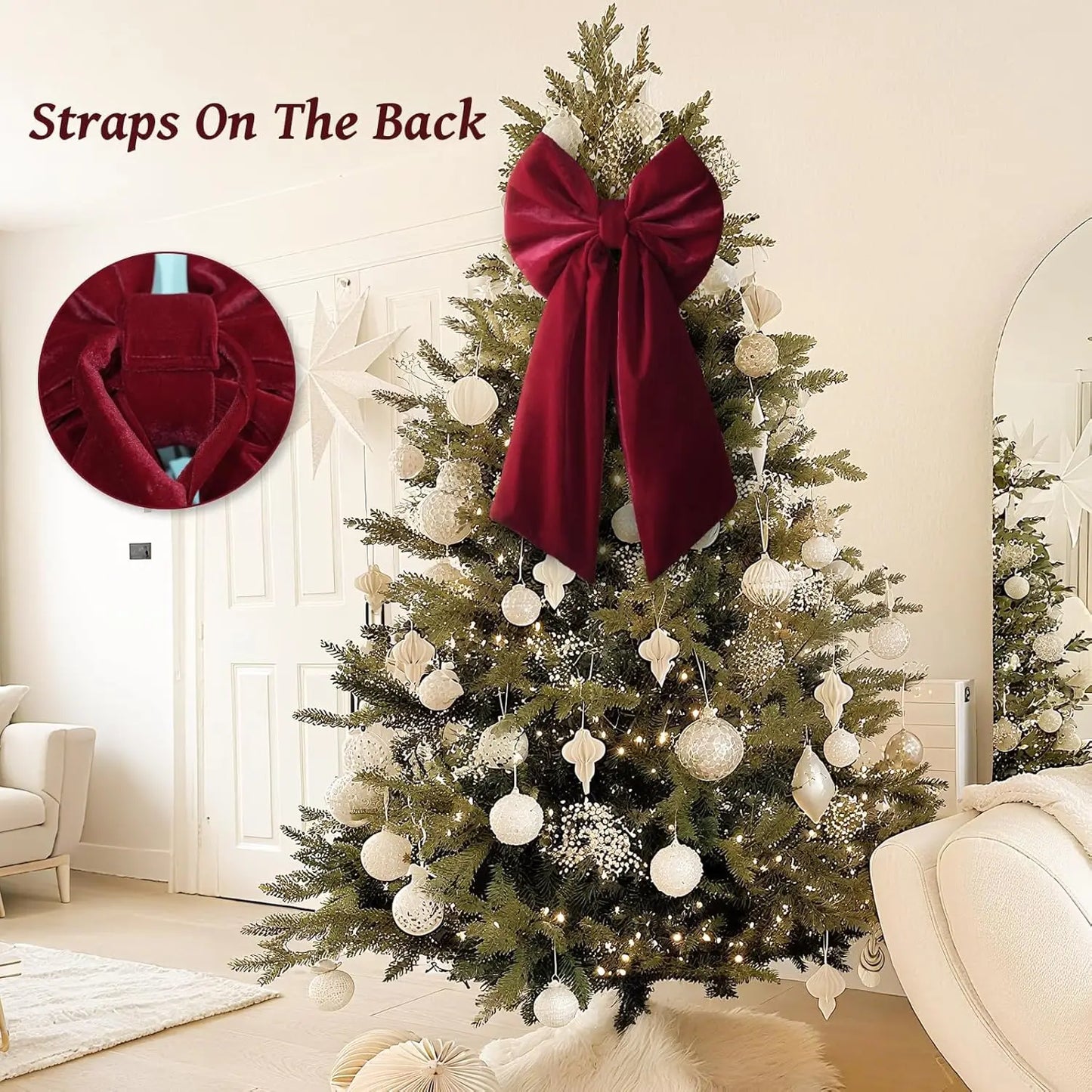 Red Velvet Christmas Tree Topper with Burgundy Bows