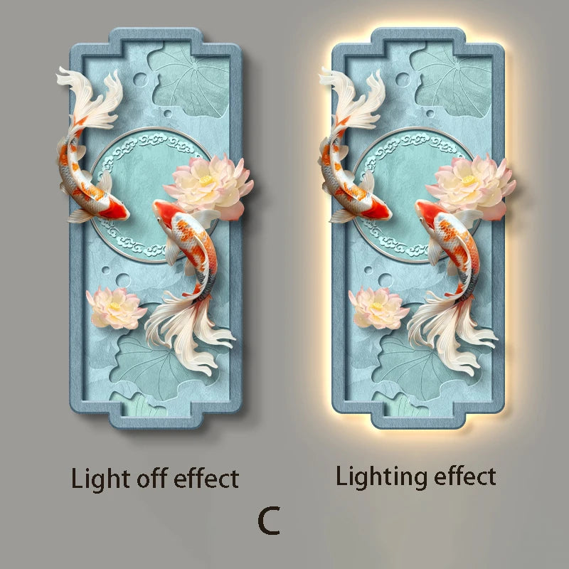 Koi Lotus Atmospheric Sandstone Decorative Painting Corridor Mural Lamp Wall Lamp Room Decoration Led Lights Home Decoration