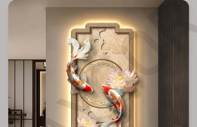 Koi Lotus Atmospheric Sandstone Decorative Painting Corridor Mural Lamp Wall Lamp Room Decoration Led Lights Home Decoration
